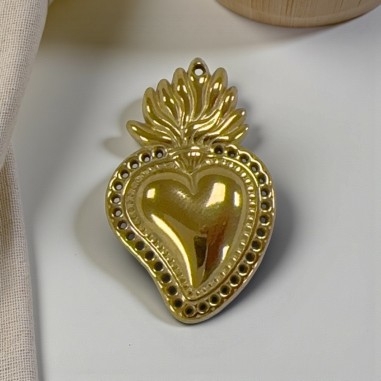 Ciondolo cuore sacro in acciaio dorato bordo forato 19x30 mm 1pz Gioie d'Oriente