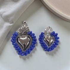 Ciondolo Cuore sacro in acciaio rodio con cristalli Bluette - Due misure | GDO