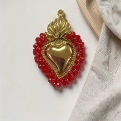 Ciondolo Cuore sacro in acciaio oro con cristalli Rossi - Due misure 1pz Gioie d'Oriente 2