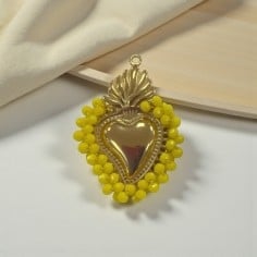 Ciondolo Cuore sacro in acciaio oro con cristalli Gialli - Due misure 1pz Gioie d'Oriente 2