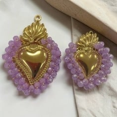 Ciondolo Cuore sacro in acciaio oro con cristalli Lilla AB - Due misure | GDO