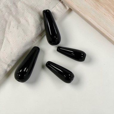 Goccia liscia di Onice nero con foro passante 1pz - Due misure | Gioie d'Oriente