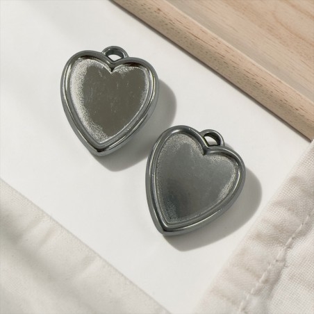 Ciondolo cuore base resina in acciaio inox rodio 21x25mm 1pz Gioie d'Oriente