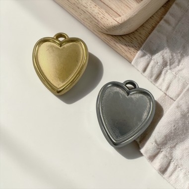 Ciondolo cuore base resina in acciaio inox 21x25mm 1pz Gioie d'Oriente