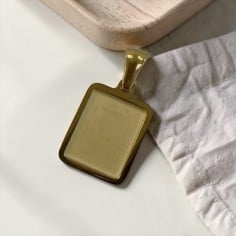 Ciondolo rettangolare base resina in acciaio inox oro 12x17mm 1pz Gioie d'Oriente