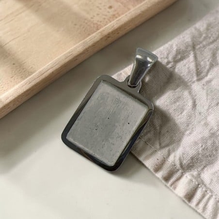 Ciondolo rettangolare base resina in acciaio inox rodio 12x17mm 1pz Gioie d'Oriente