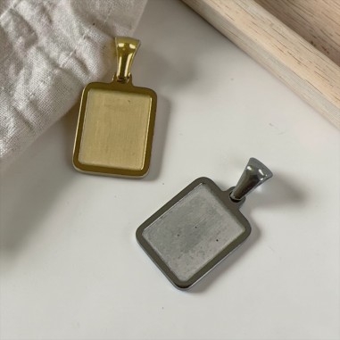 Ciondolo rettangolare base resina in acciaio inox 12x17mm 1pz Gioie d'Oriente