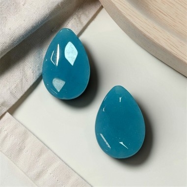 Angelite, pietra dura, goccia piatta sfaccettata, azzurro chiaro, 20x30mm, alta qualità, marchio Gioie d'Oriente