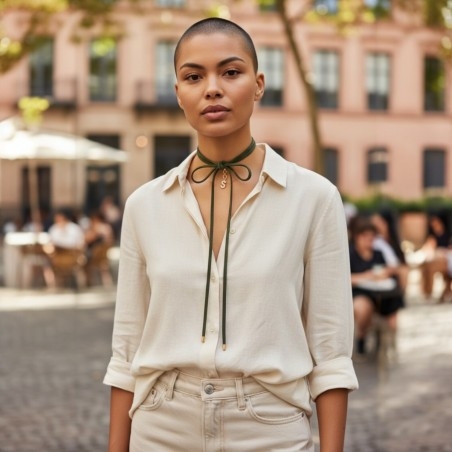 kit collana fai da te, filo alcantara verde, pendenti con strass, set per bijoux, marchio Gioie d'Oriente