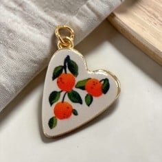 Ciondolo Cuore con stampa di Arance in Acciaio dorato 17x23mm 1pz | Gioie d'Oriente
