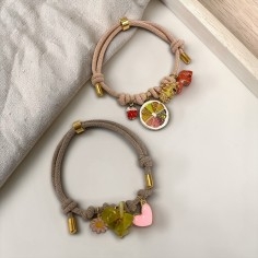 kit bracciale fai da te, poliestere, cordone intrecciato, beige tortora, 3mm, charms smaltati e ciondoli, marchio GDO