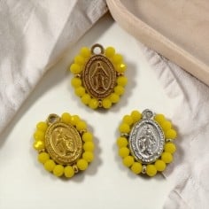 Ciondolo Madonna ovale in Acciaio con cristalli Gialli 17x19mm 1pz | Gioie d'Oriente