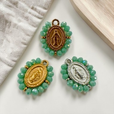 Ciondolo Madonna ovale in Acciaio con cristalli Verde Tiffany 17x19mm 1pz | GDO