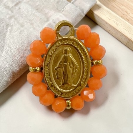 Ciondolo Madonna ovale in Acciaio oro con cristalli Arancioni 17x19mm 1pz | GDO