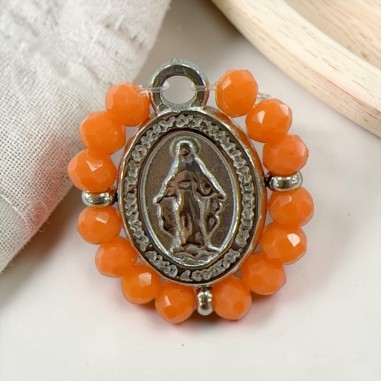 Ciondolo Madonna ovale in Acciaio rodio con cristalli Arancioni 17x19mm 1pz | GDO
