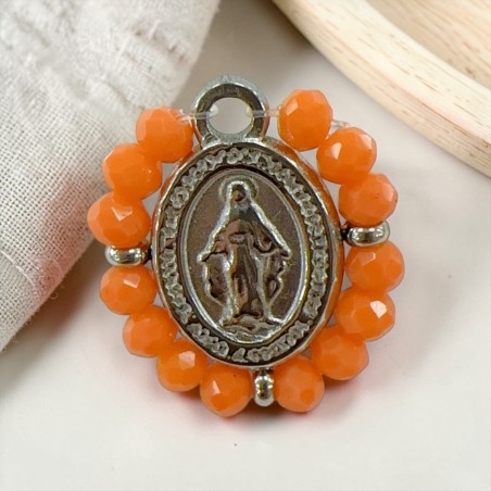 Ciondolo Madonna ovale in Acciaio rodio con cristalli Arancioni 17x19mm 1pz | GDO