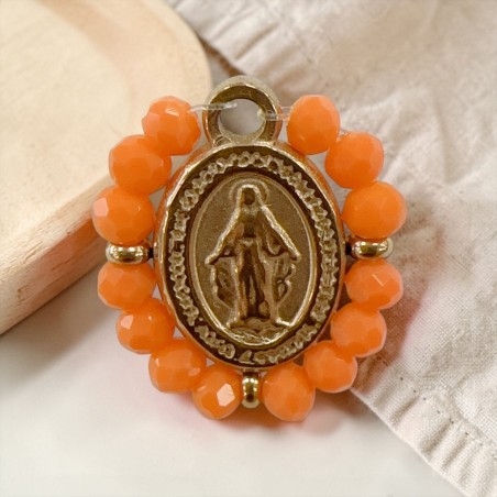 Ciondolo Madonna ovale in Acciaio oro rosa con cristalli Arancioni 17x19mm 1pz | GDO