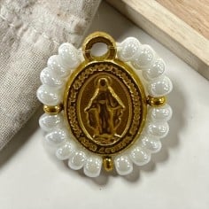 Ciondolo Madonna ovale in Acciaio con perline Bianche 17x19mm 1pz | GDO 2