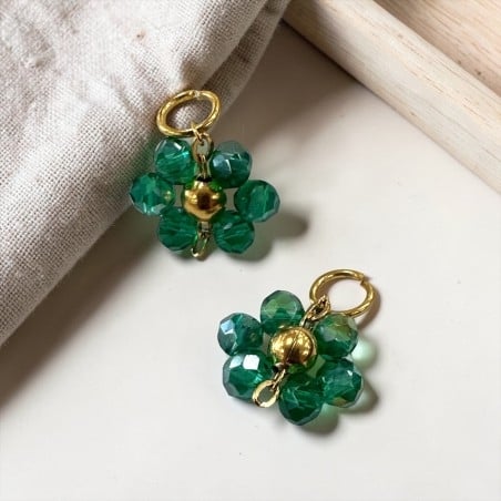 Ciondolo margherita 12mm in cristalli sfaccettati verde smeraldo e acciaio dorato GDO