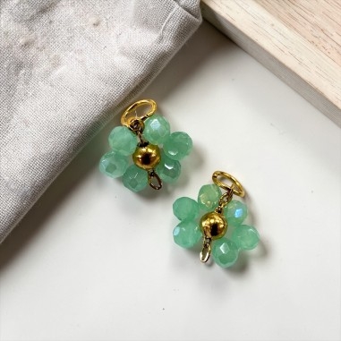 Ciondolo margherita 12mm in cristalli sfaccettati verde giada e acciaio dorato GDO