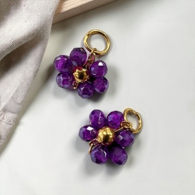 Ciondolo margherita 12mm in cristalli sfaccettati viola e acciaio dorato GDO