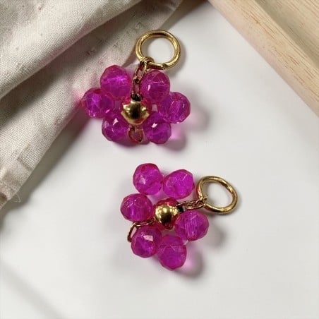 Ciondolo margherita 12mm in cristalli sfaccettati fucsia e acciaio dorato GDO