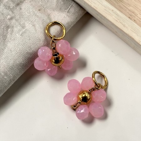 Ciondolo margherita 12mm in cristalli sfaccettati rosa intenso e acciaio dorato GDO