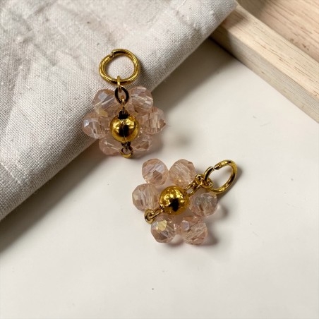 Ciondolo margherita 12mm in cristalli sfaccettati rosa trasparente e acciaio dorato GDO