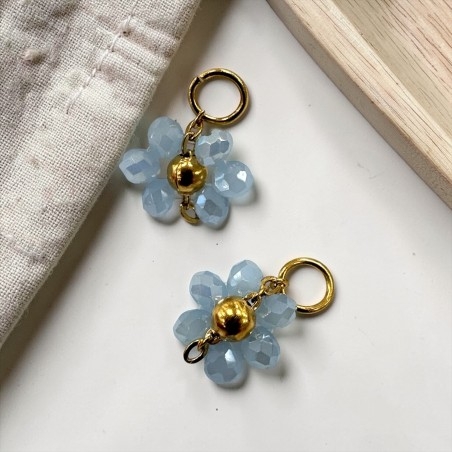 Ciondolo margherita 12mm in cristalli sfaccettati celeste e acciaio dorato GDO