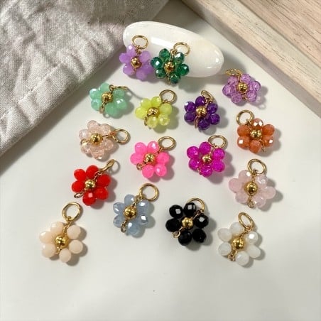 Ciondolo margherita 12mm in cristalli sfaccettati colorati e acciaio dorato, vari colori GDO