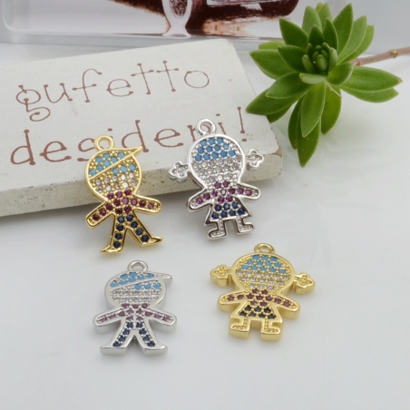 Ciondolo bimba bimbo in ottone con zirconi colori vari 1pz Gioie d'Oriente