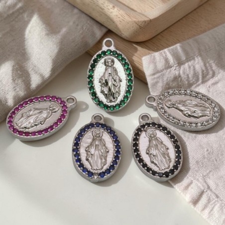 Medaglia Madonna con strass Argento Rodio 13x21 mm 1pz Gioie d'Oriente