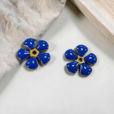 Ciondolo Fiore smaltato blu in ottone con foro centrale 12mm 1pz | GDO