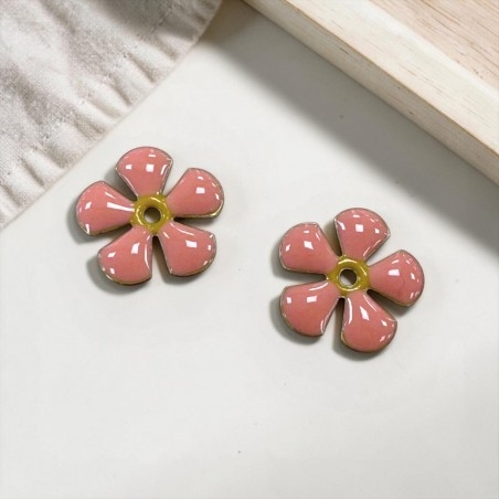 Ciondolo Fiore smaltato salmone in ottone con foro centrale 12mm 1pz | GDO
