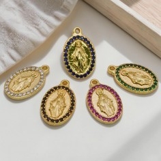Medaglia Madonna con strass Oro 13x21 mm 1pz Gioie d'Oriente