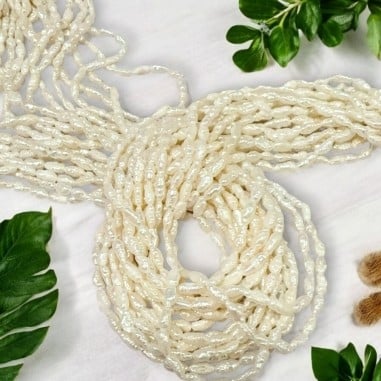 Perle di fiume bianche naturali a chicco di riso 3x7mm, filo circa 40cm, 10 fili GDO