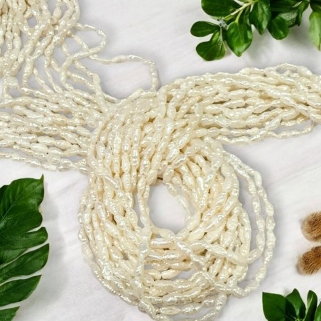 Perle di fiume bianche naturali a chicco di riso 3x7mm, filo circa 40cm, 10 fili GDO