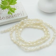 Perle di fiume bianche naturali a chicco di riso 3x4mm, filo circa 45cm, 10 fili GDO 2