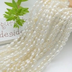 Perle di fiume bianche naturali a chicco di riso 3x4mm, filo circa 45cm, 10 fili GDO
