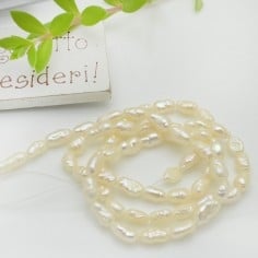 Perle di fiume bianche naturali a chicco di riso 5x8mm, filo circa 47cm, 10 fili GDO 2