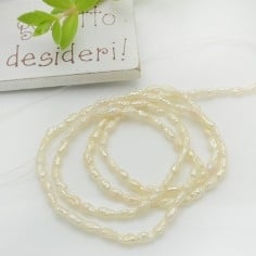 Perle di fiume bianche naturali a chicco di riso 3x5mm, filo circa 40cm, 10 fili GDO 2