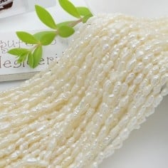 Perle di fiume bianche naturali a chicco di riso 3x5mm, filo circa 40cm, 10 fili GDO