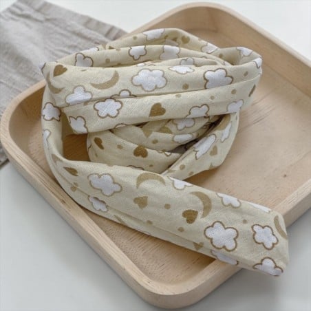 Fettuccia tubolare in tessuto Panna con nuvole, cuori e lune Beige, 2.5cm x 1mt, per collane e bracciali GDO