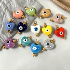 Ciondolo Cuore con occhio in Ceramica smaltata 14x23mm 1pz - Vari colori | GDO