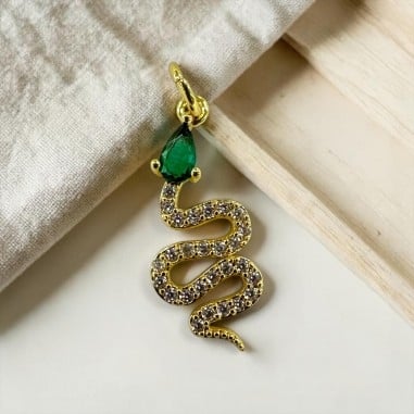 Ciondolo serpente in ottone oro con strass bianchi 9x26mm 1pz Gioie d'Oriente