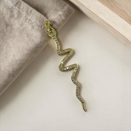 Ciondolo serpente in ottone oro con strass bianchi 16x80mm 1pz Gioie d'Oriente