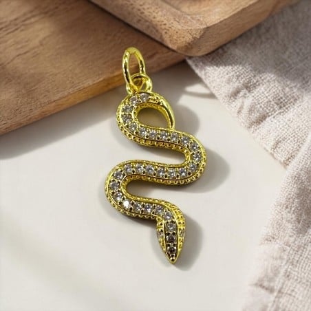 Ciondolo serpente in ottone oro con strass bianchi 12x25mm 1pz Gioie d'Oriente