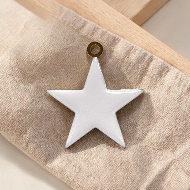Ciondolo Stella smaltata bianco in Acciaio oro 46x50mm 1pz | GDO
