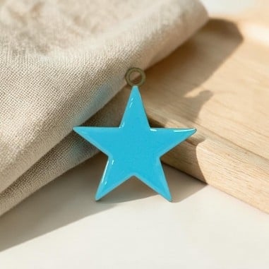 Ciondolo Stella smaltata turchese in Acciaio oro 46x50mm 1pz | GDO