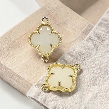 Connettore quadrifoglio cristallo Panna ottone oro 17x21 mm 1pz Gioie d'Oriente